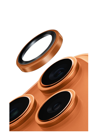 Uniq iPhone 17 Pro / 17 Pro Max Optix Sapphire Çelik Çerçeveli Kamera Lens Koruyucu – Turuncu