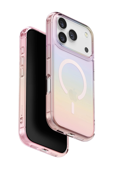 Uniq iPhone 17 Pro Iridescia MagSafe Uyumlu Holografik Kılıf – Pembe Rainbow