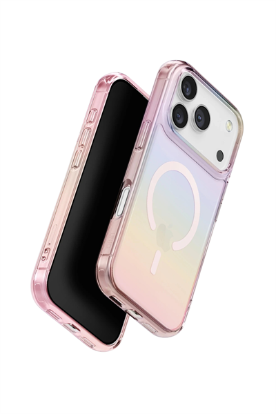 Uniq iPhone 17 Pro Iridescia MagSafe Uyumlu Holografik Kılıf – Pembe Rainbow
