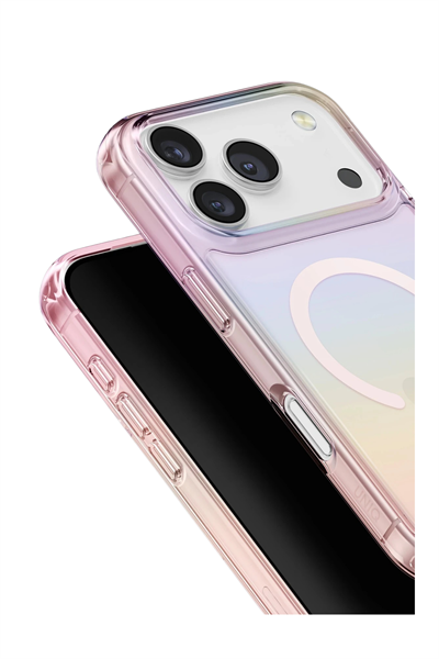 Uniq iPhone 17 Pro Max Iridescia MagSafe Uyumlu Holografik Kılıf – Pembe Rainbow