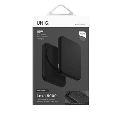 Uniq Lyden Lexa 5000mAh Manyetik MagSafe Kablosuz Powerbank PD Type-C – Siyah