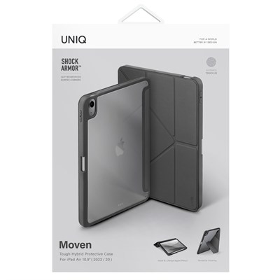 Uniq Moven iPad 2025 10.9 (10.nesil) Standlı, Katlanabilir Stand, İnce & Dayanıklı Tasarım Tablet Kılıfı – Gri