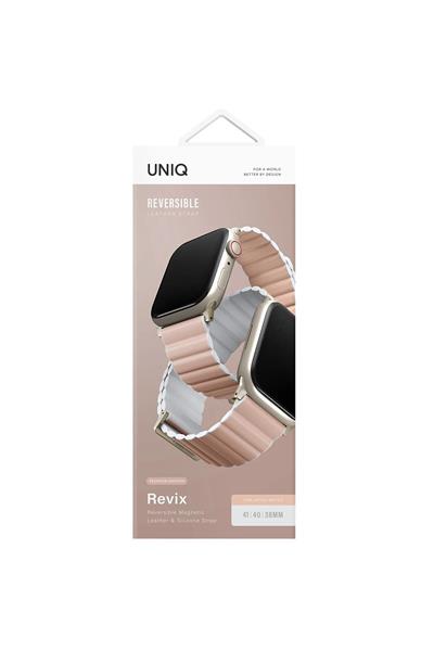 Uniq Apple Watch 38mm/40mm/41mm Revix Premium Reversible Manyetik Kordon - Pembe-Beyaz