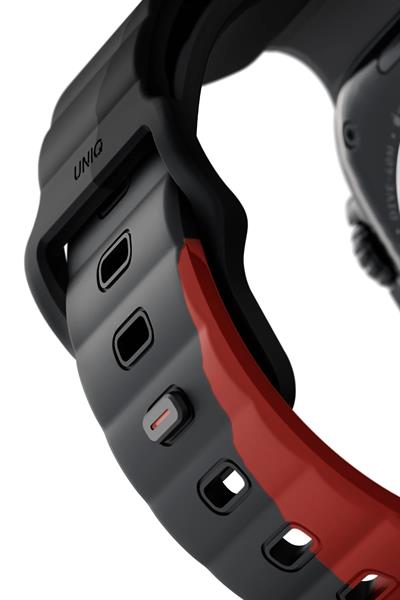 Uniq Apple Watch 42mm / 44mm / 45mm / 46mm / 49mm Stride Rubber FKM Designer Edition Silikon Kordon - Siyah-Kırmızı