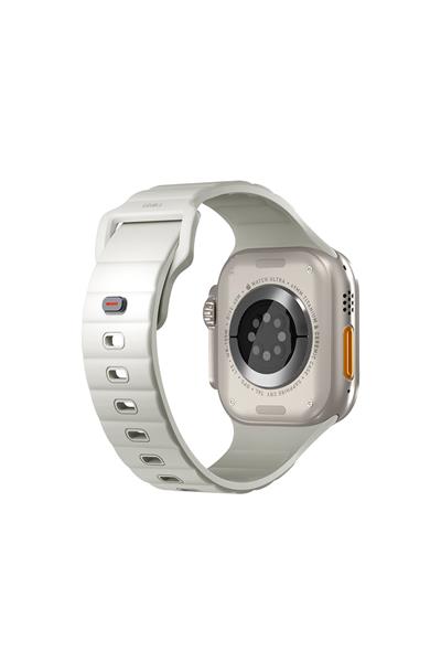 Uniq Apple Watch 42mm / 44mm / 45mm / 46mm / 49mm Stride FKM Silikon Kordon - Beyaz Fosforlu