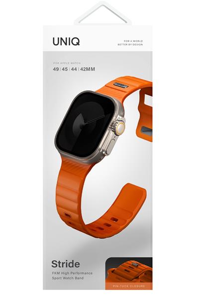 Uniq Apple Watch 42mm / 44mm / 45mm / 46mm / 49mm Stride FKM Silikon Kordon - Turuncu
