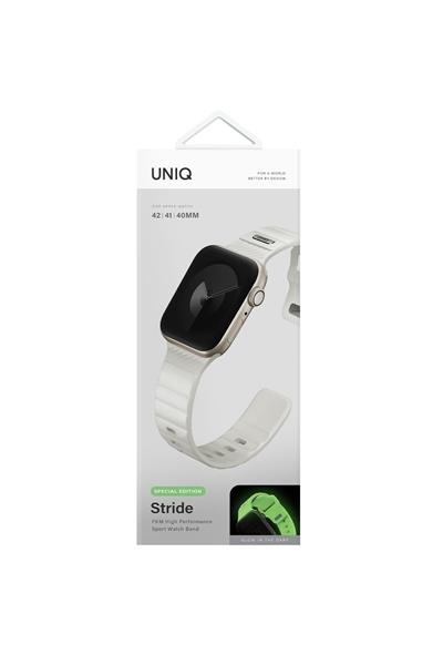 Uniq Apple Watch 42mm / 44mm / 45mm / 46mm / 49mm Stride FKM Silikon Kordon - Beyaz Fosforlu