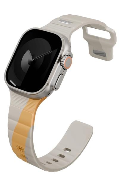 Uniq Apple Watch 42mm / 44mm / 45mm / 46mm / 49mm Stride Rubber FKM Designer Edition Silikon Kordon - Bej-Sarı