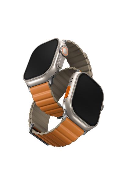 Uniq Apple Watch 42mm / 44mm / 45mm / 46mm / 49mmRevix Premium Reversible Manyetik Kordon - Turuncu-Koyu Yeşil