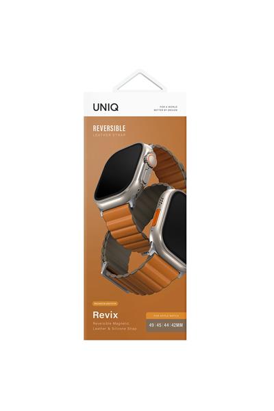 Uniq Apple Watch 42mm / 44mm / 45mm / 46mm / 49mmRevix Premium Reversible Manyetik Kordon - Turuncu-Koyu Yeşil