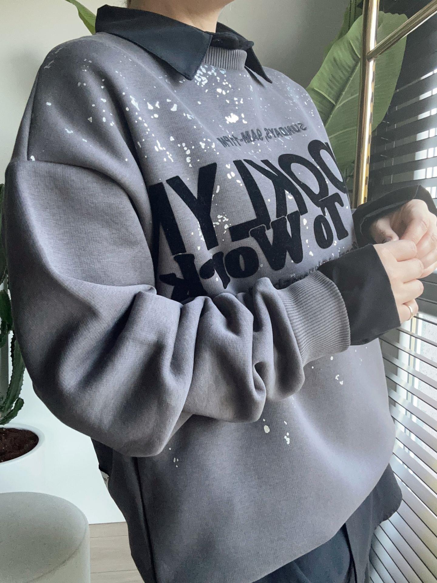 Baskı Detaylı Oversize Sweatshirt Koyu Gri