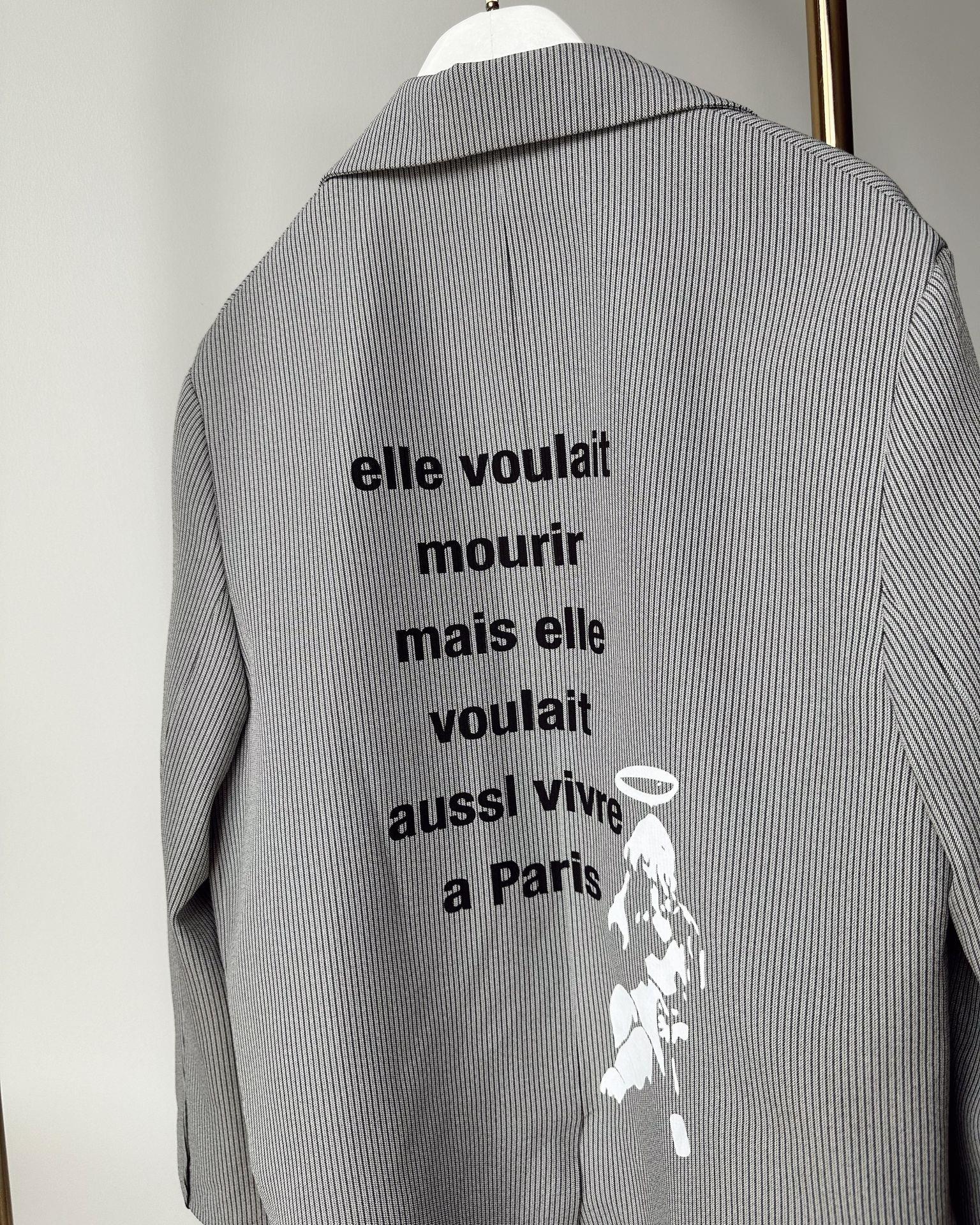 Baskılı Sloganlı Antrasit Oversize Blazer Ceket