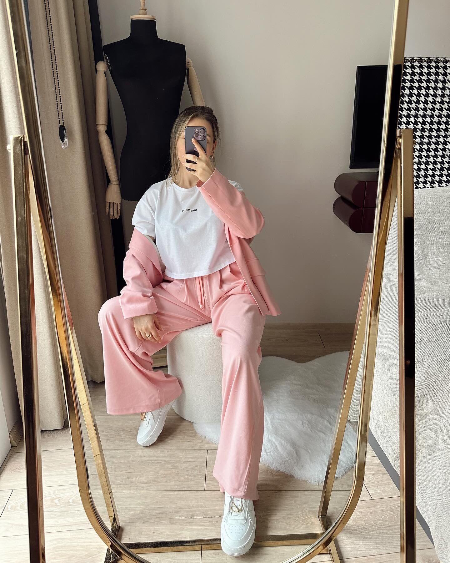 Beli Lastik Detaylı Geniş Paça Pantolon Pembe
