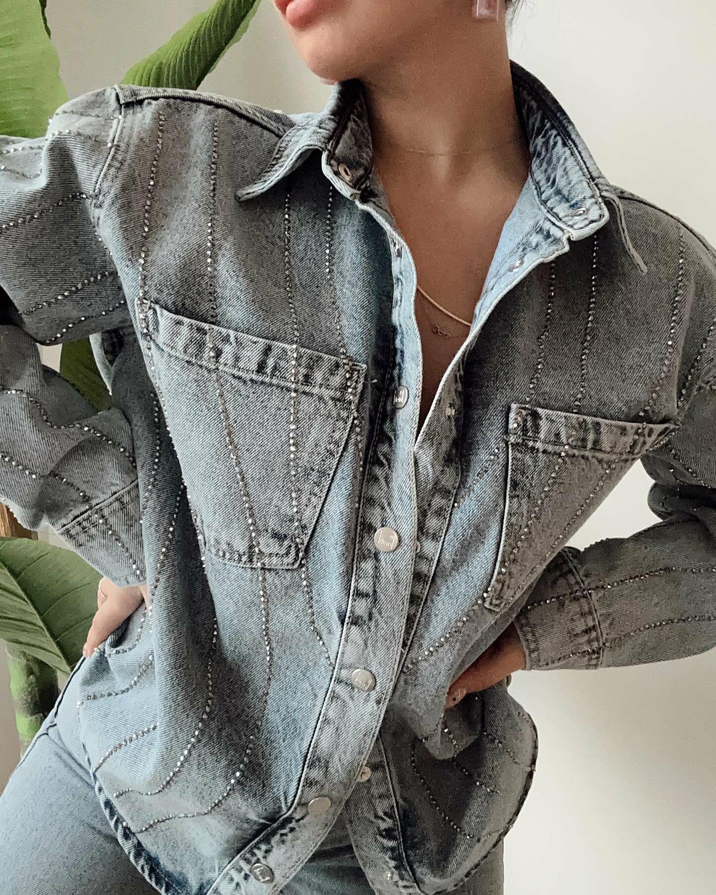 Blue Taşlı Jean Ceket