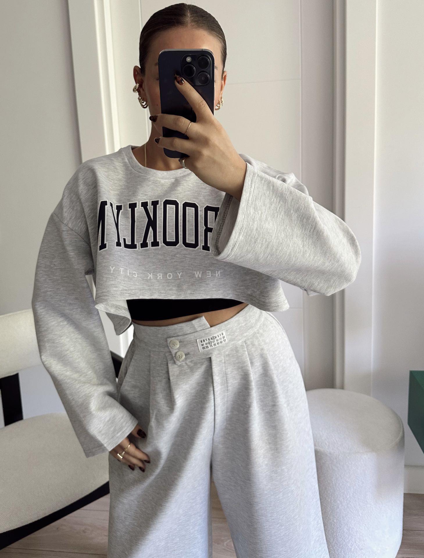 Brooklyn Crop Rahat Kalıp Esofman Takım Gri