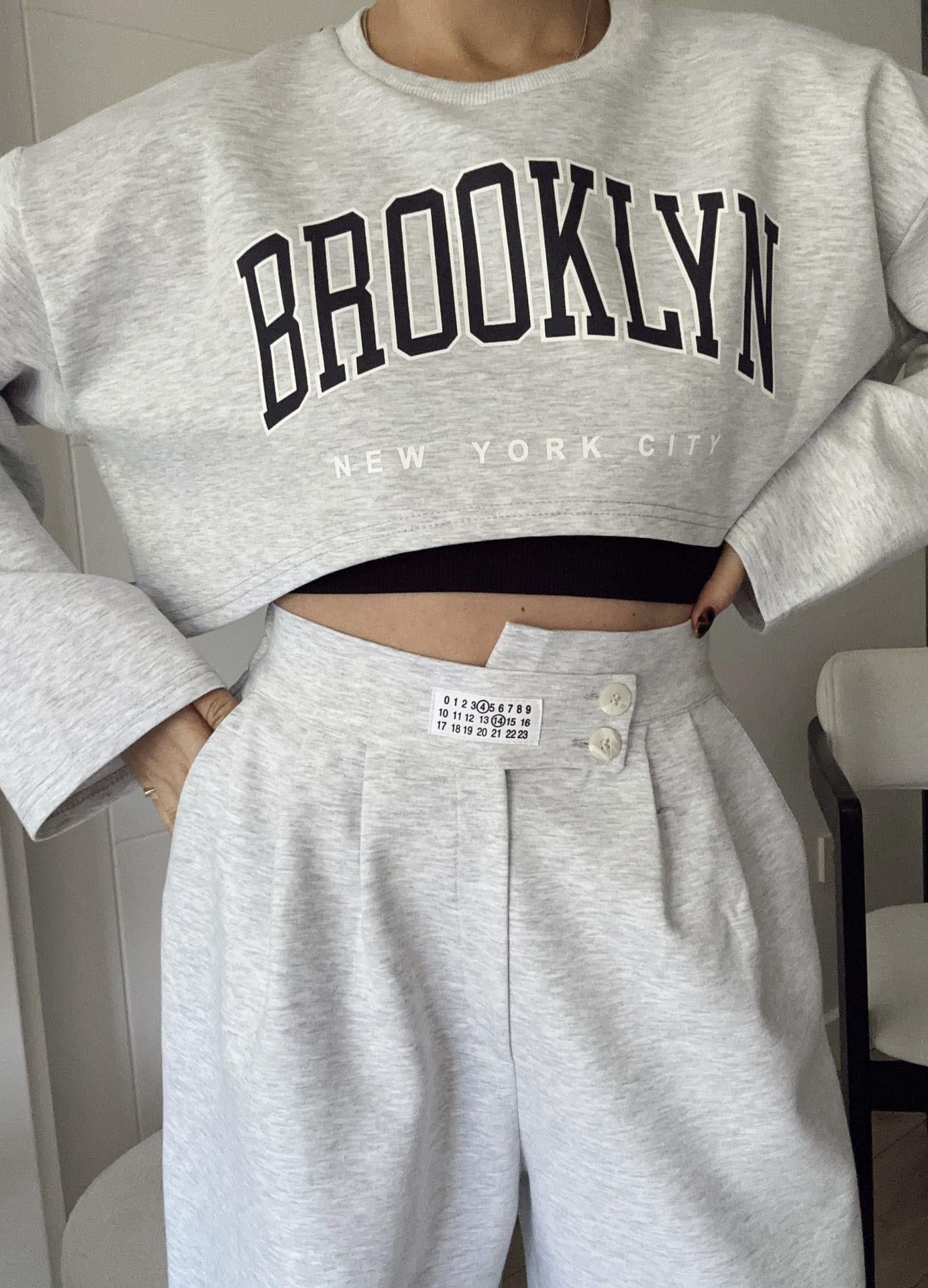 Brooklyn Crop Rahat Kalıp Esofman Takım Gri