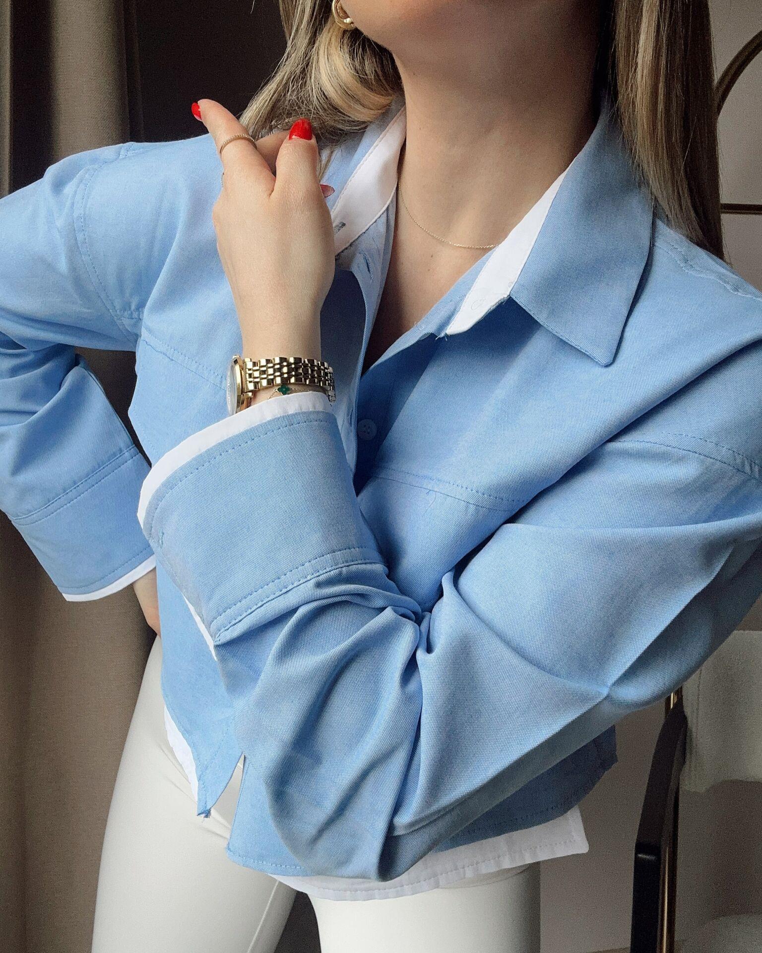 Crop Oxford Gömlek Blue Baby