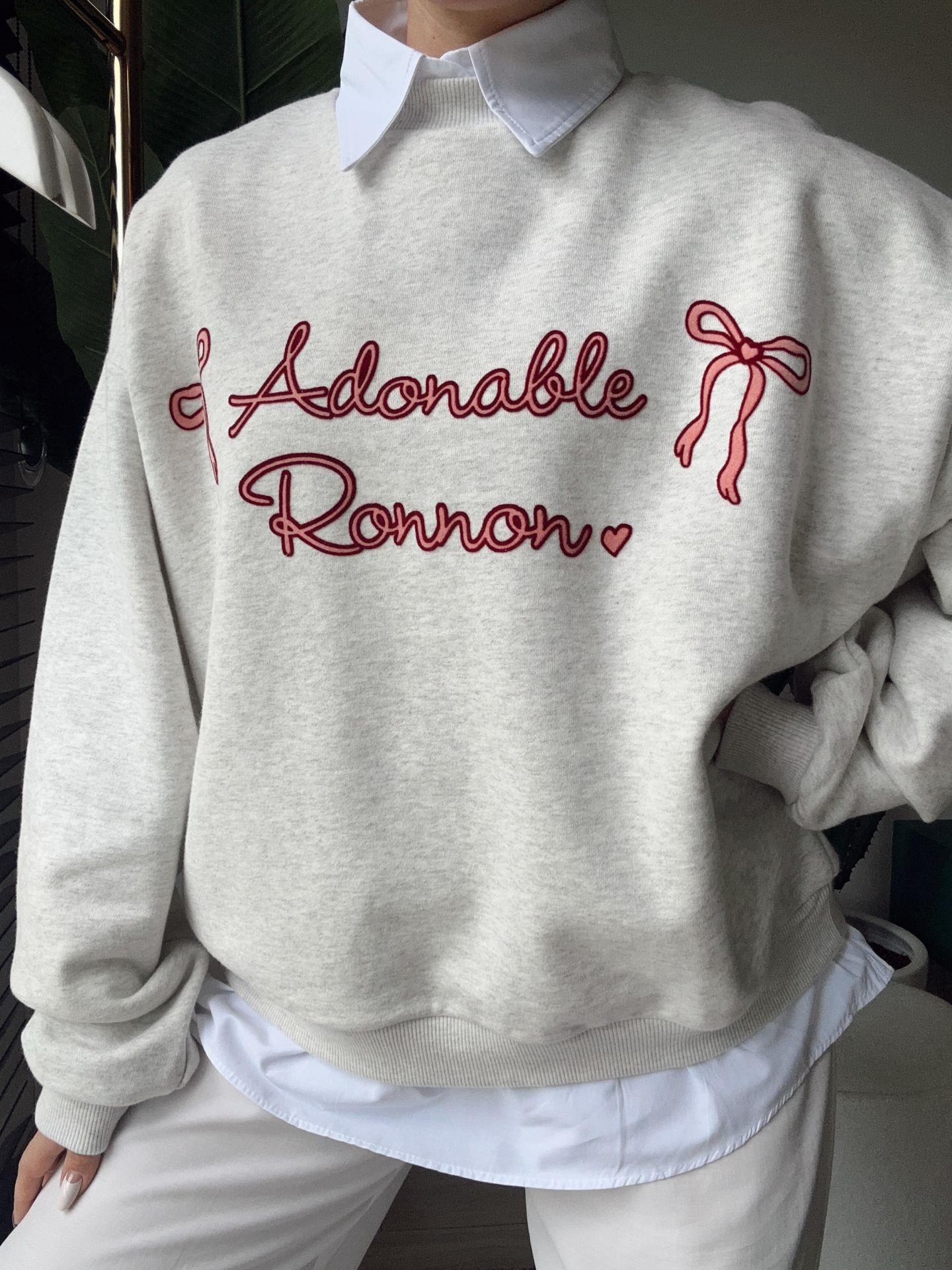 Gömlek Detaylı Baskılı Oversize Sweatshirt Gri