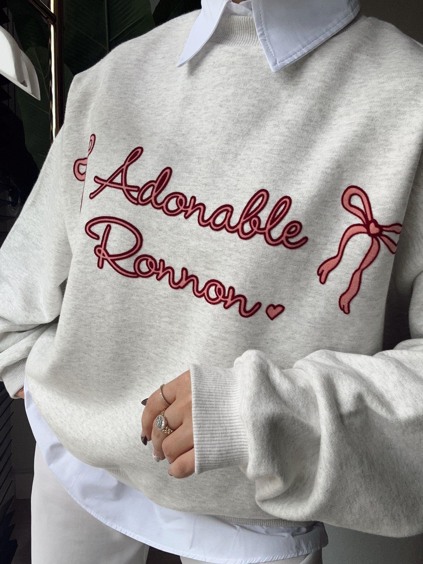 Gömlek Detaylı Baskılı Oversize Sweatshirt Gri