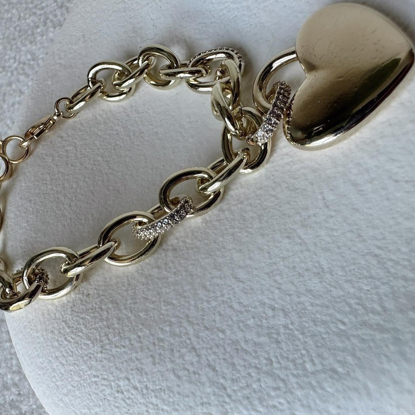 Kalın Halka Zincirli Kalp Charm Bileklik