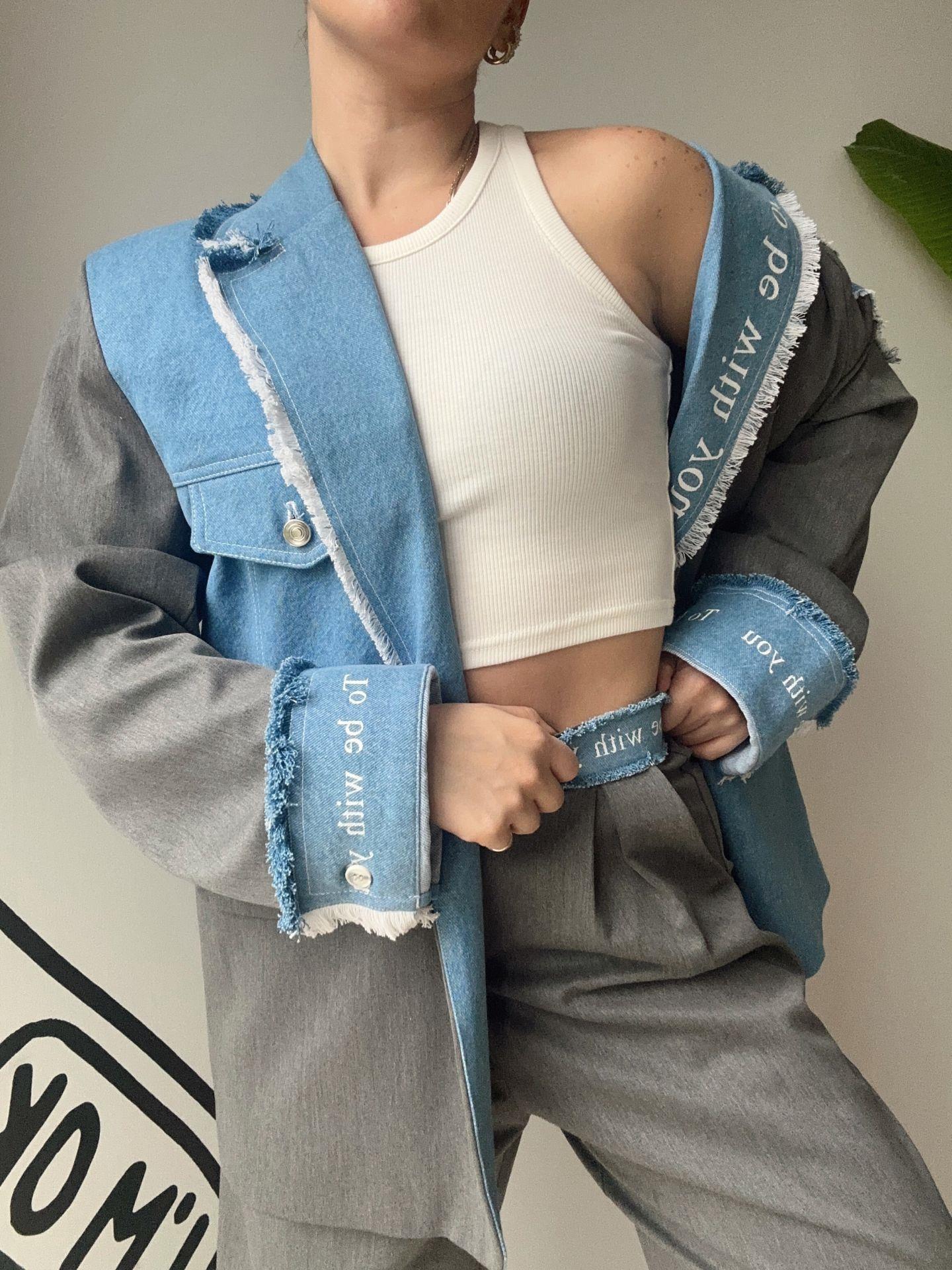Kumaş Matchli Baskılı Blazer Ceket