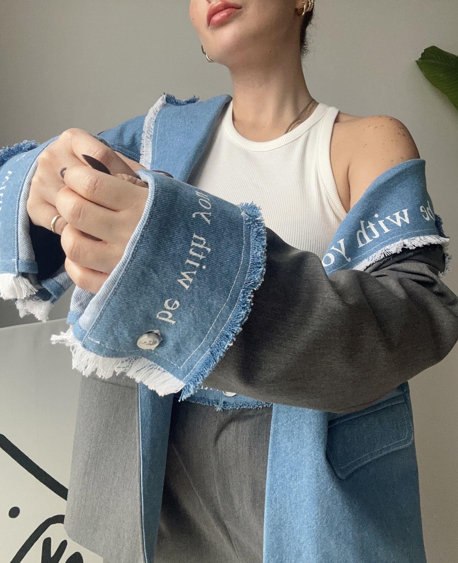 Kumaş Matchli Baskılı Blazer Ceket