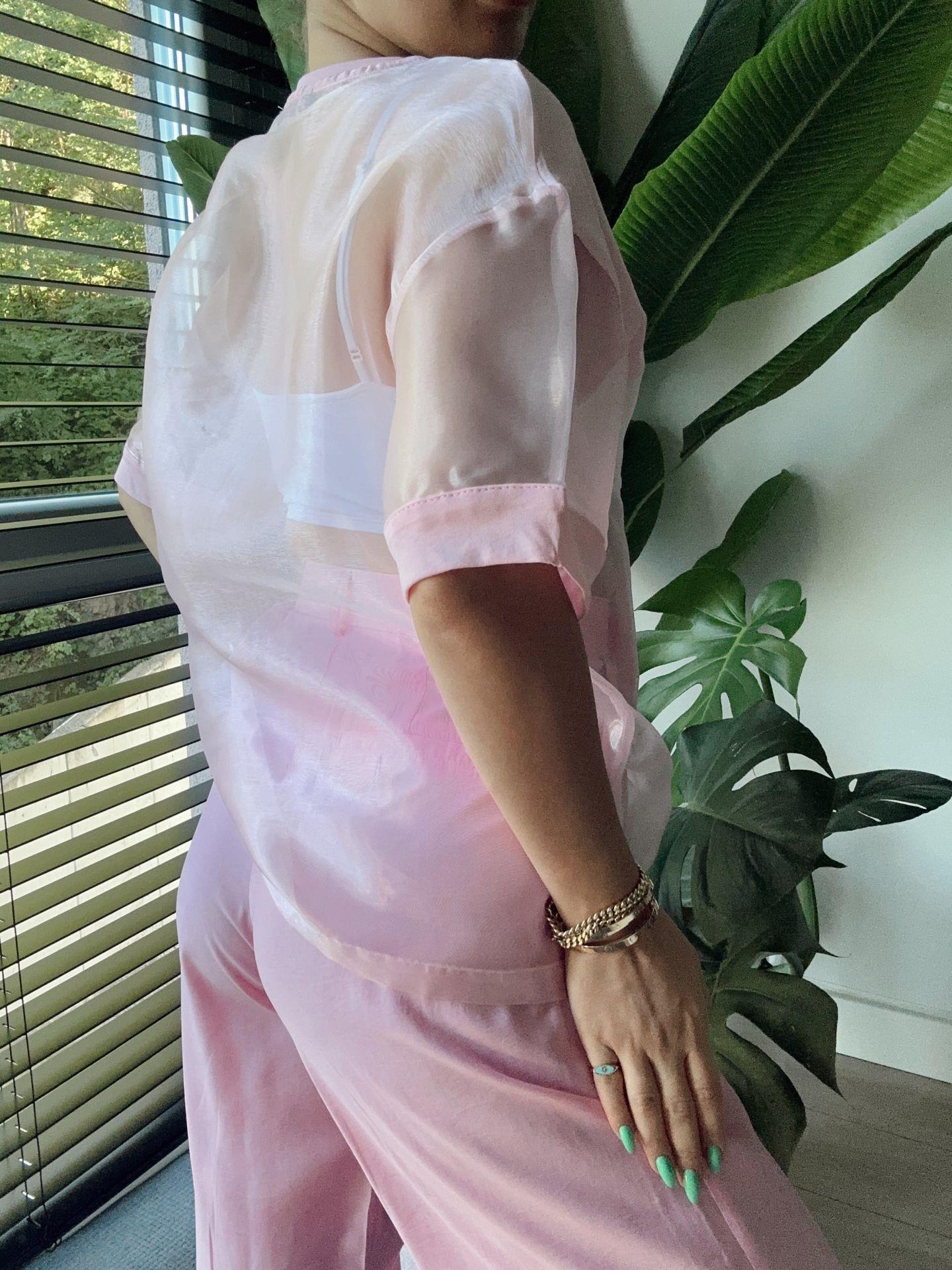 Organze Detaylı Tshirt Pembe