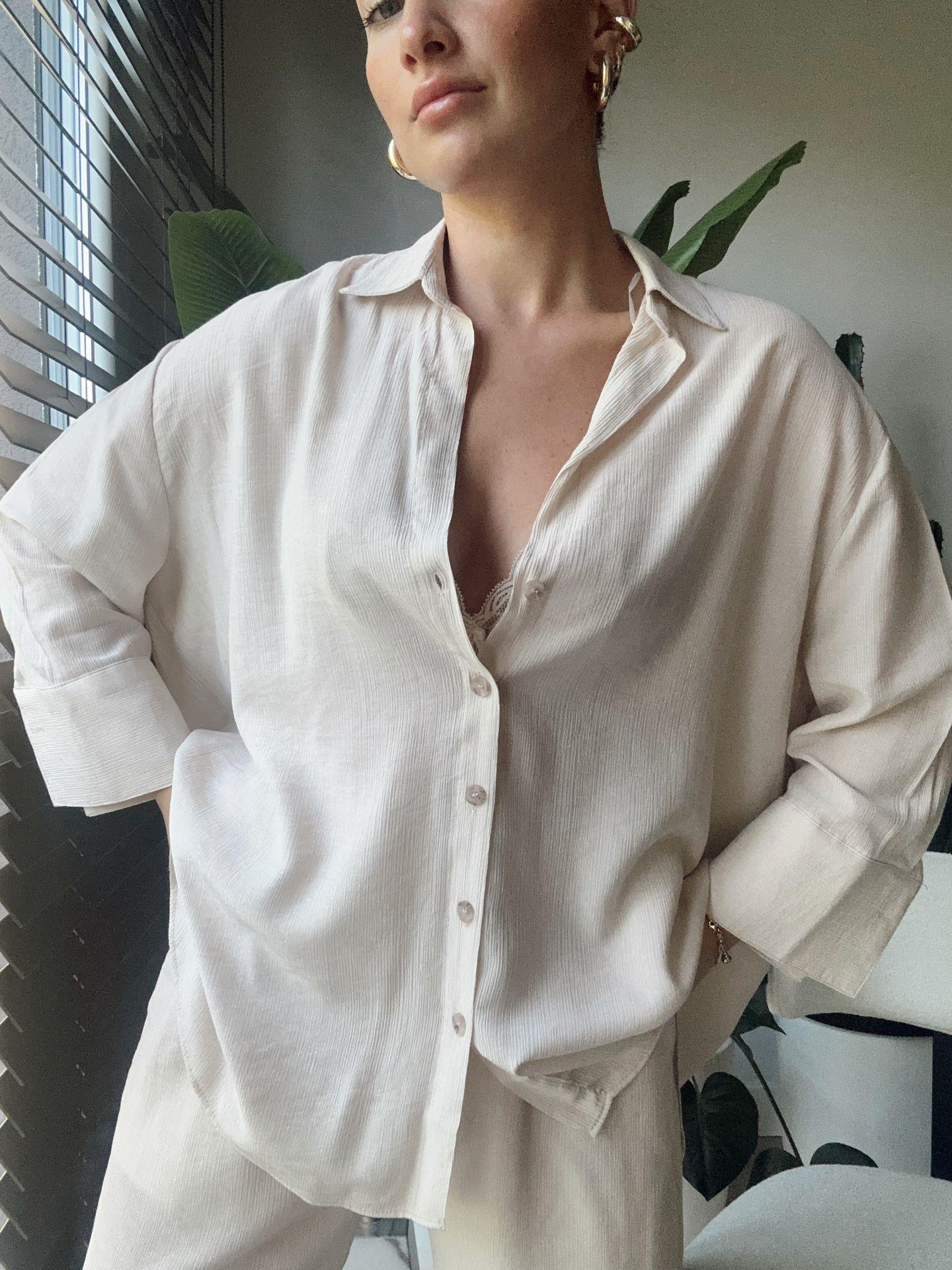 Oversize Gömlek Ekru