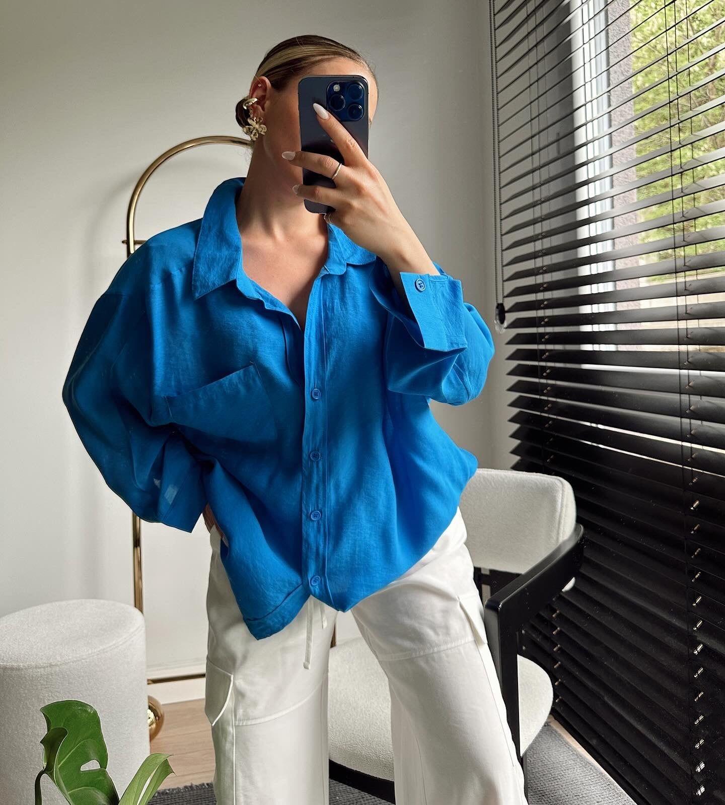 Oversize Gömlek Saks / Turuncu / Krem