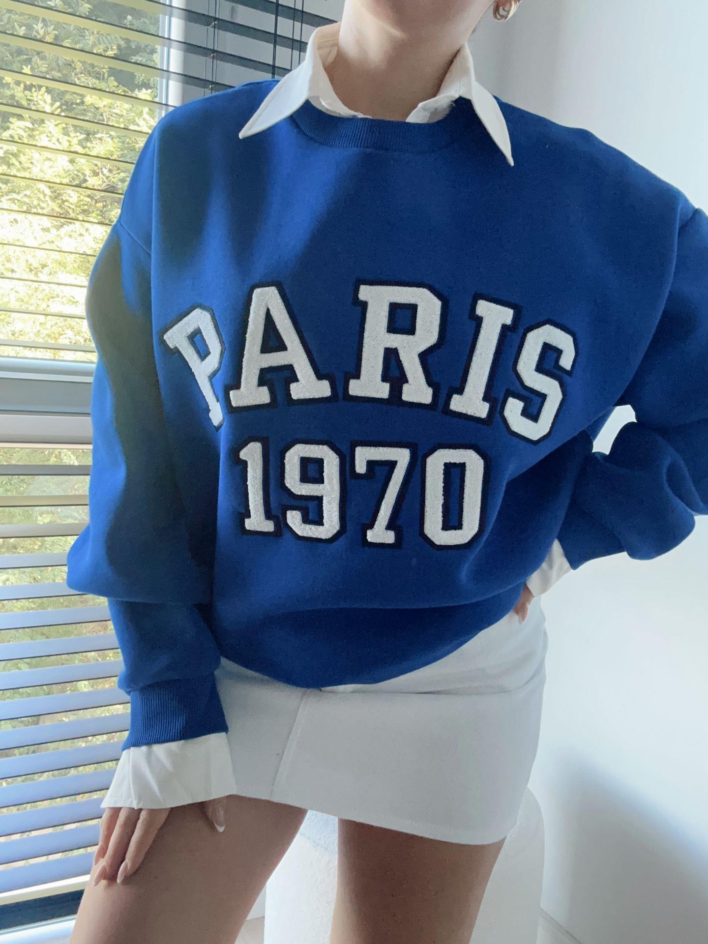 Paris Baskılı Gömlek Yaka Sweatshirt