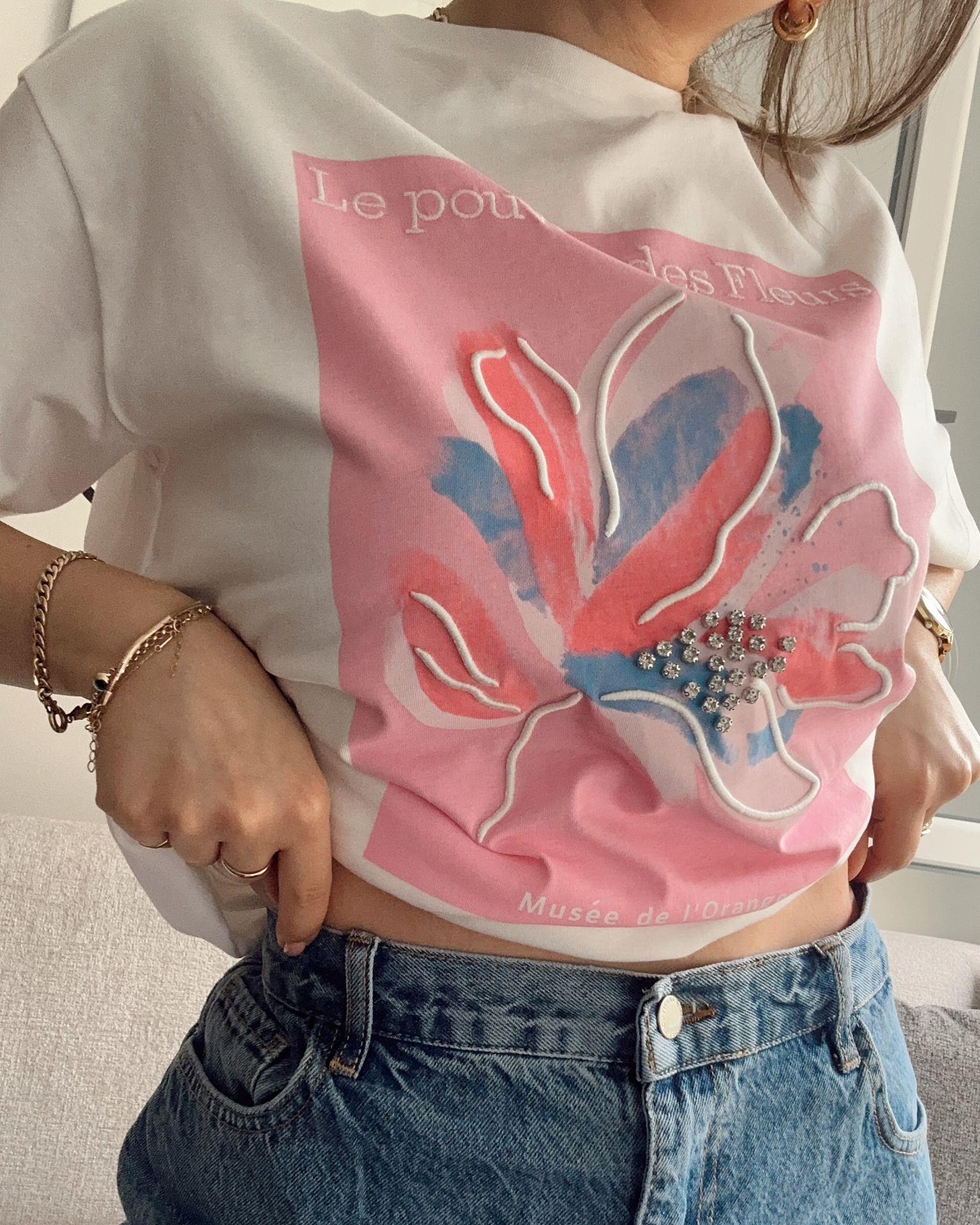Pink Taşlı Baskı DetaylıT-shirt