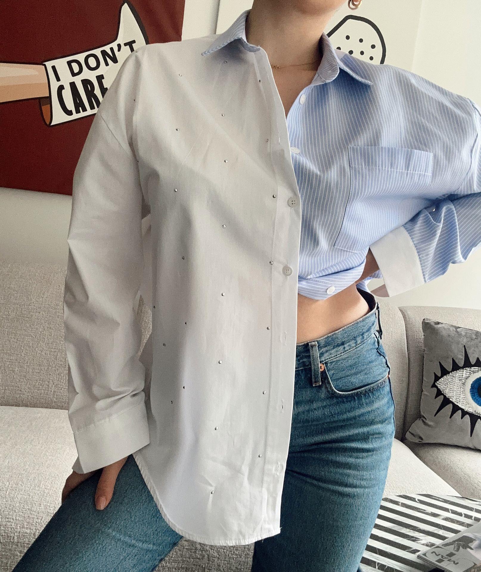 Taş Baskılı Oversize Gömlek Blue