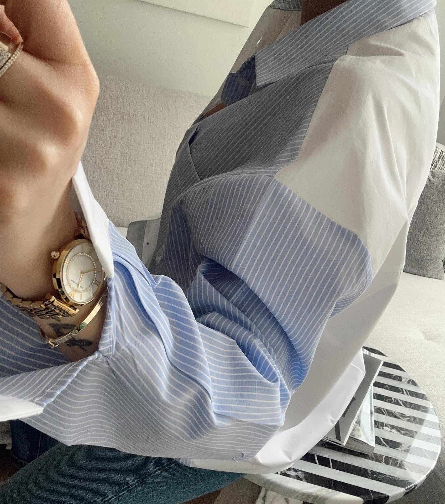 Taş Baskılı Oversize Gömlek Blue