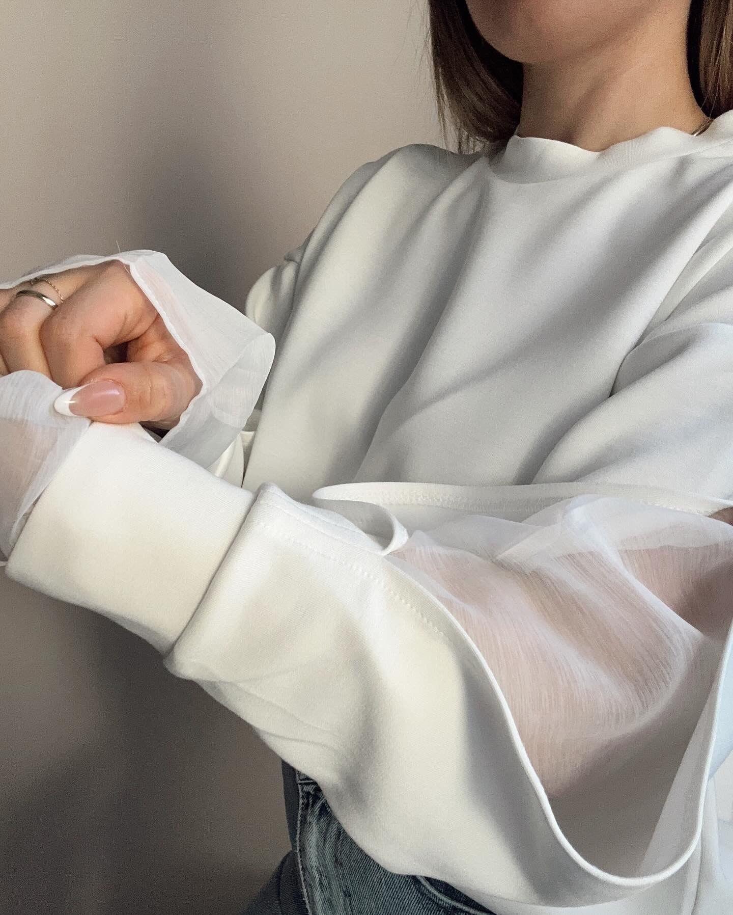 Tül Mixli Modal Sweat Beyaz