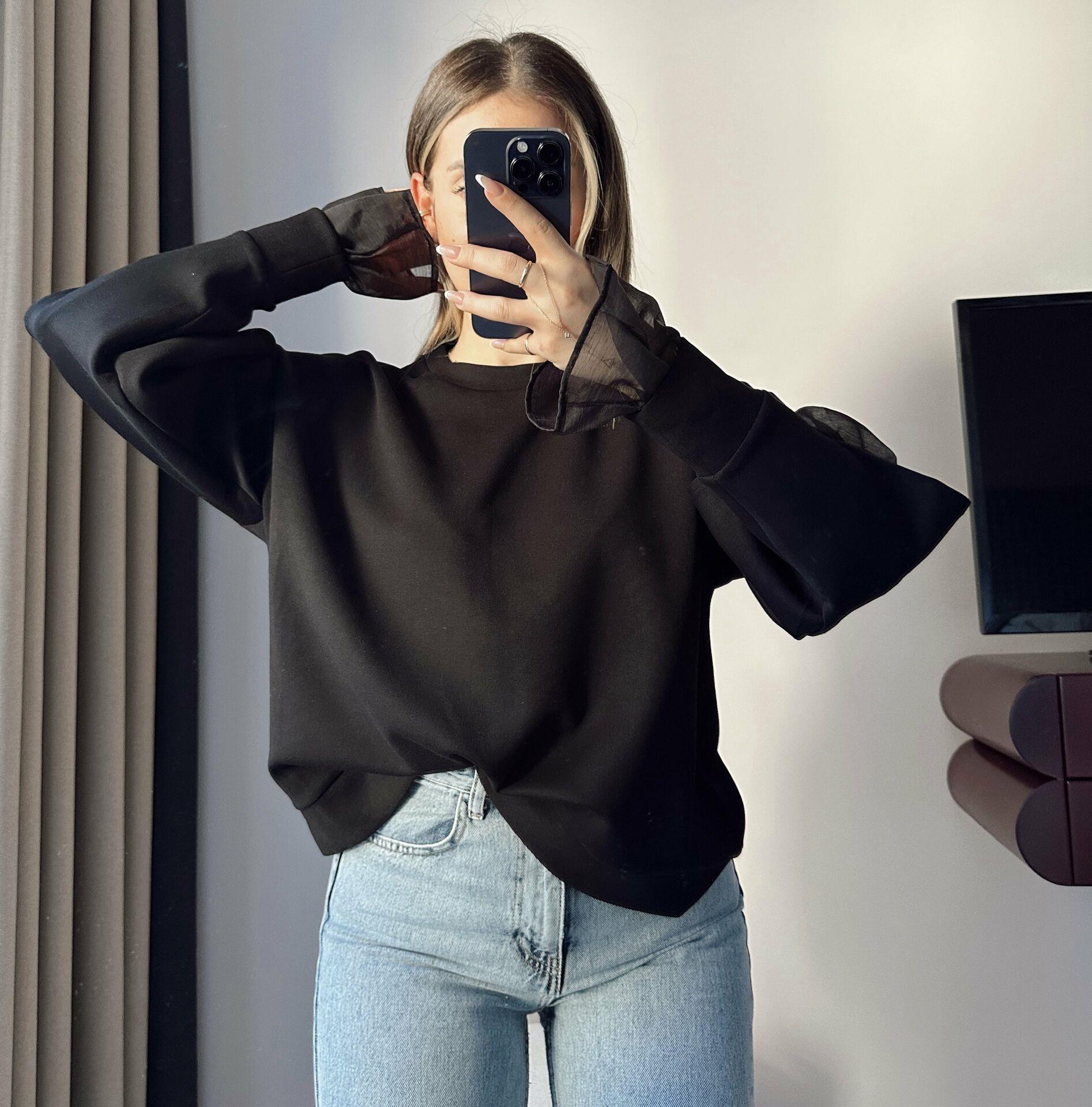 Tül Mixli Modal Sweat Siyah