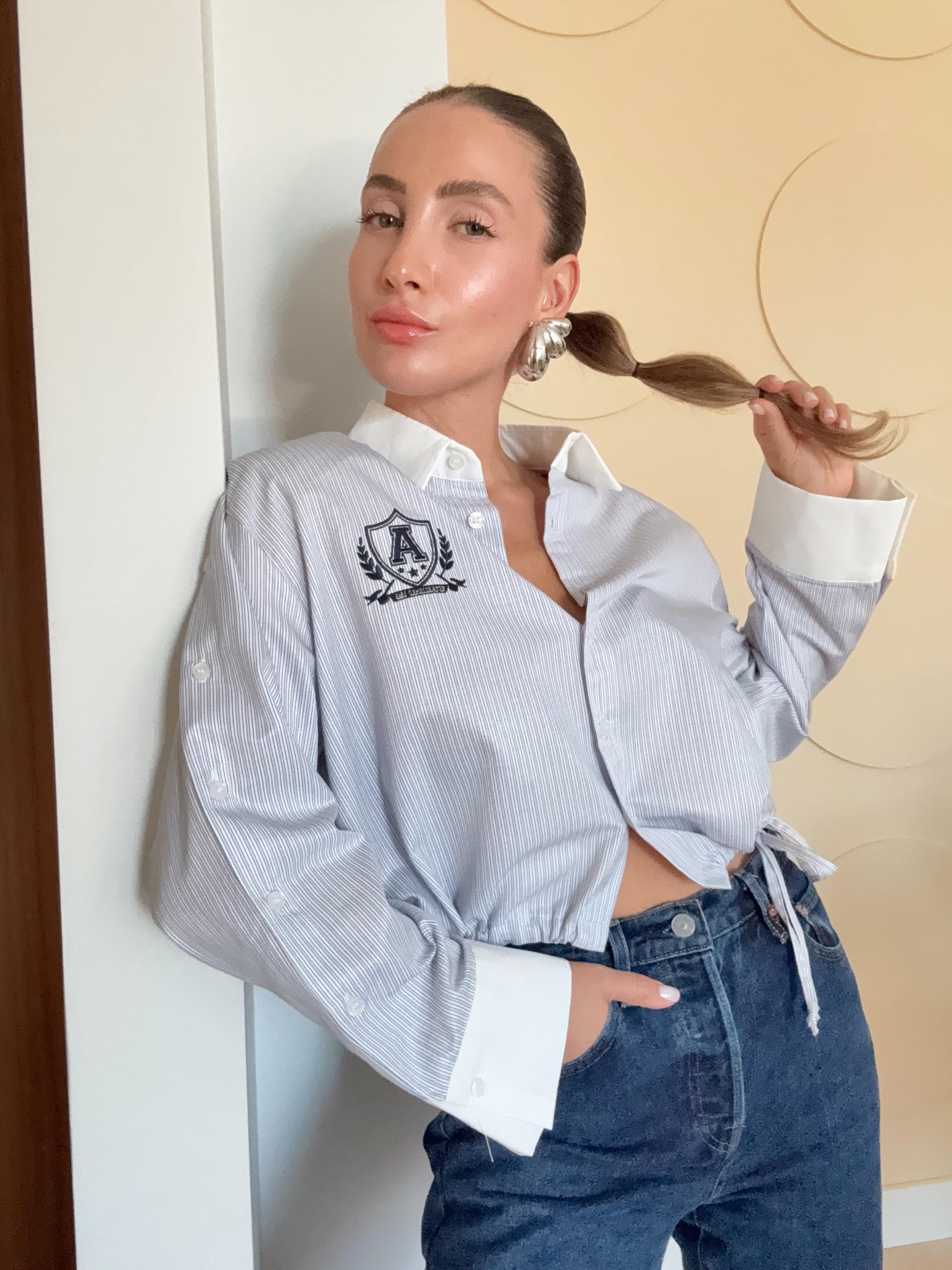Bağlama Detaylı Kolları Düğmeli Gömlek Bebe Mavi 