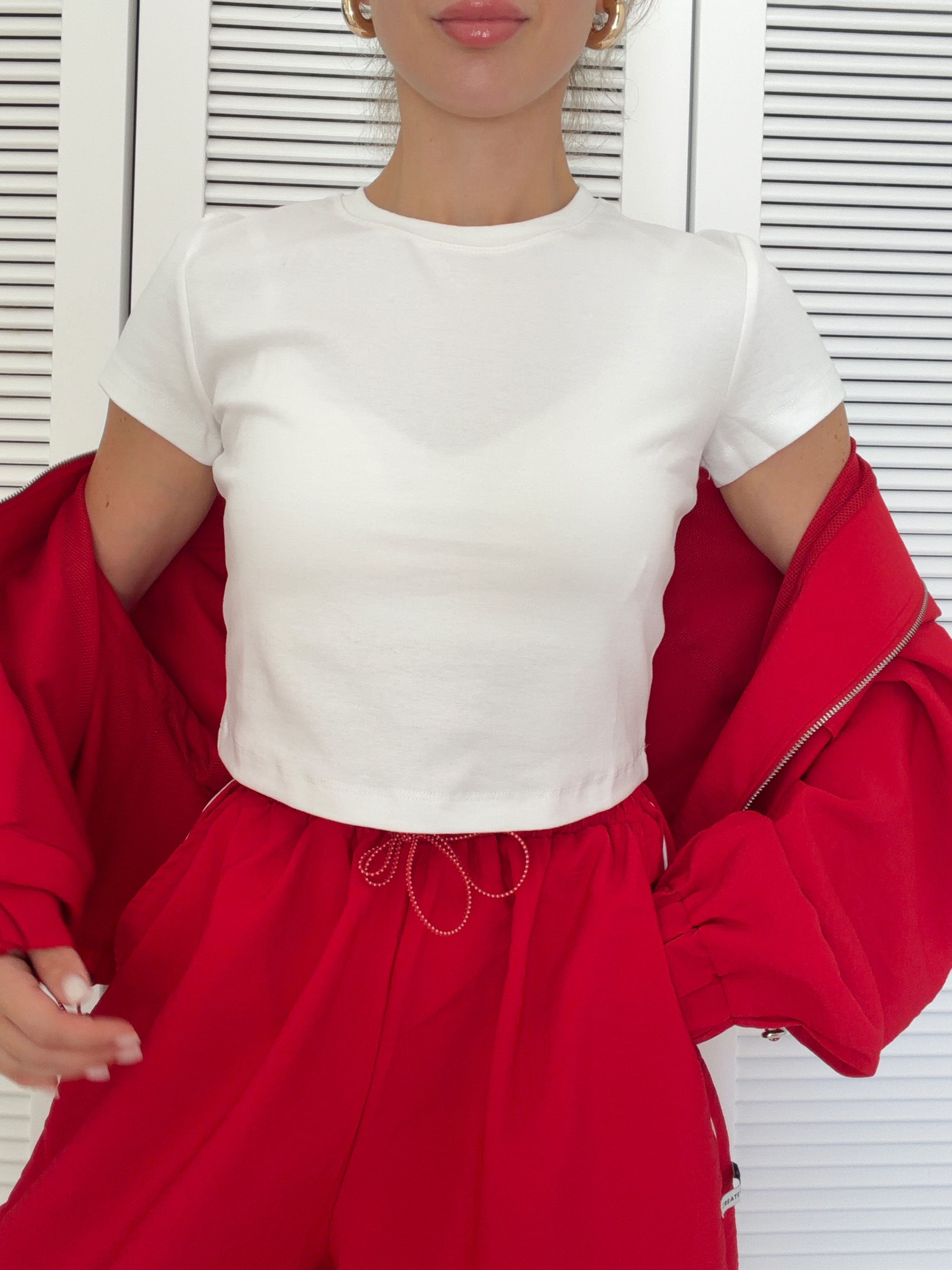 Basic Pamuklu Crop T-shirt Ekru / Kahve / Kırmızı / Siyah