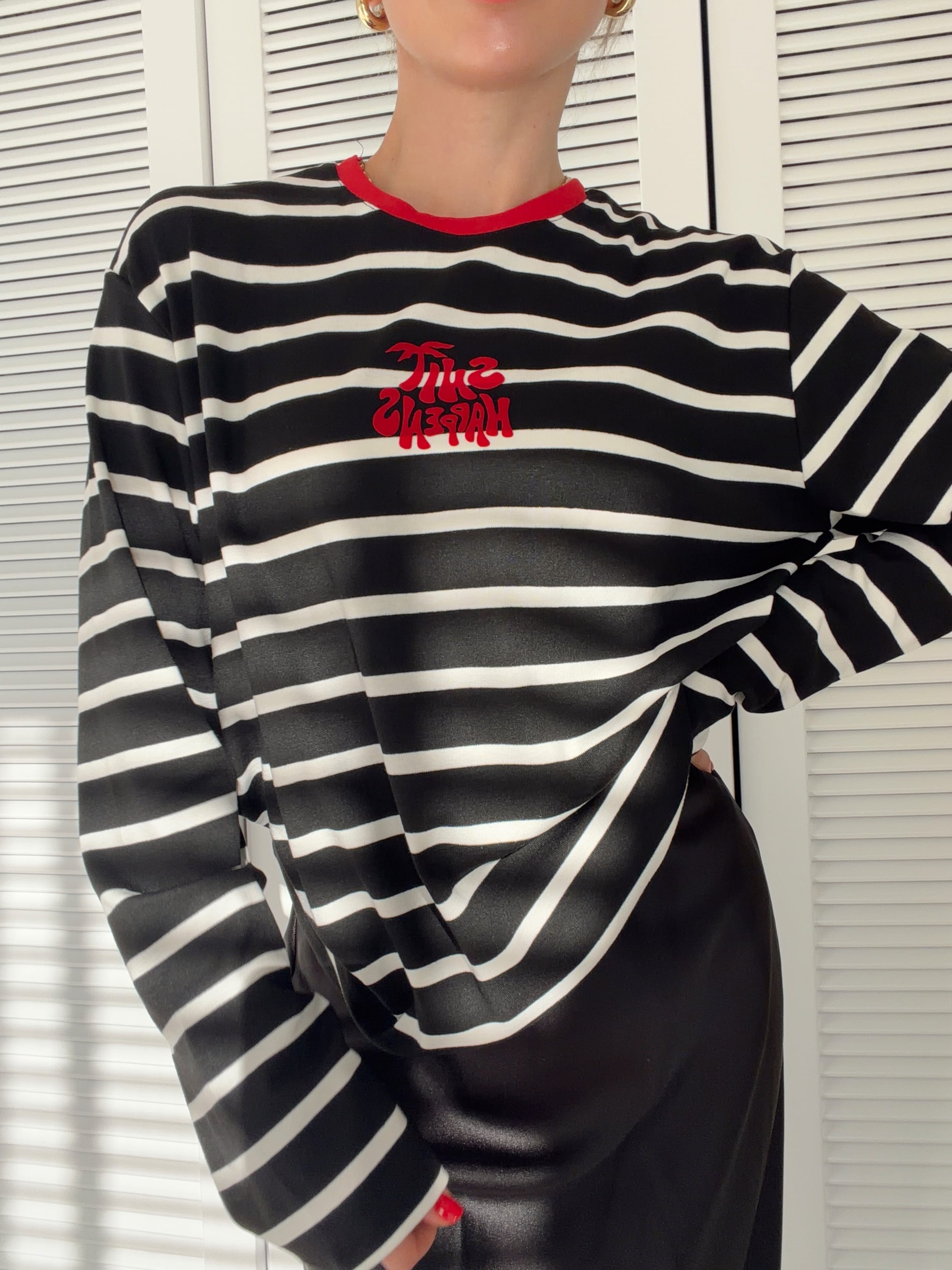 Baskı Detaylı Çizgili Body Siyah