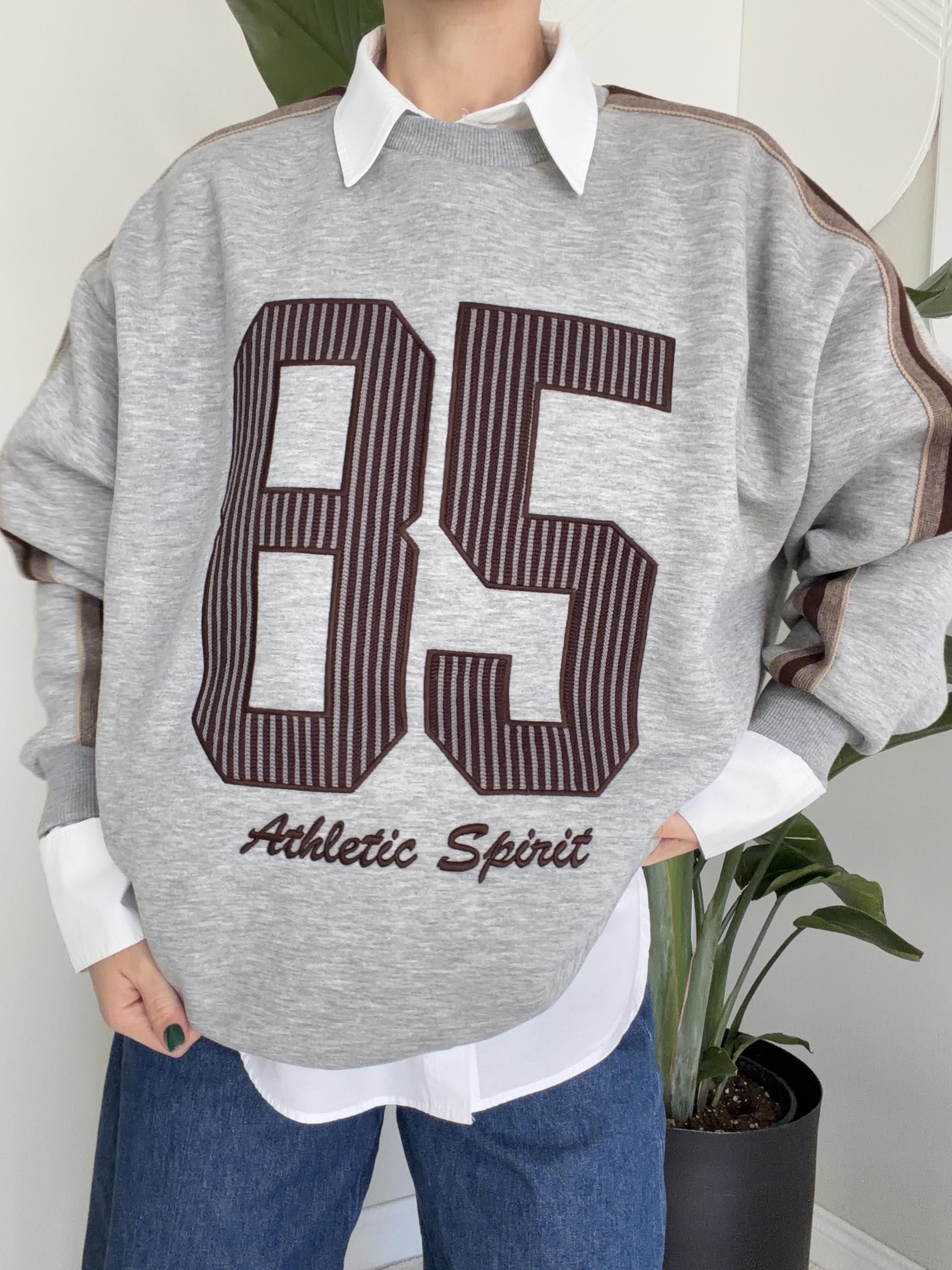 Baskı Detaylı Oversize Sweat Gri 