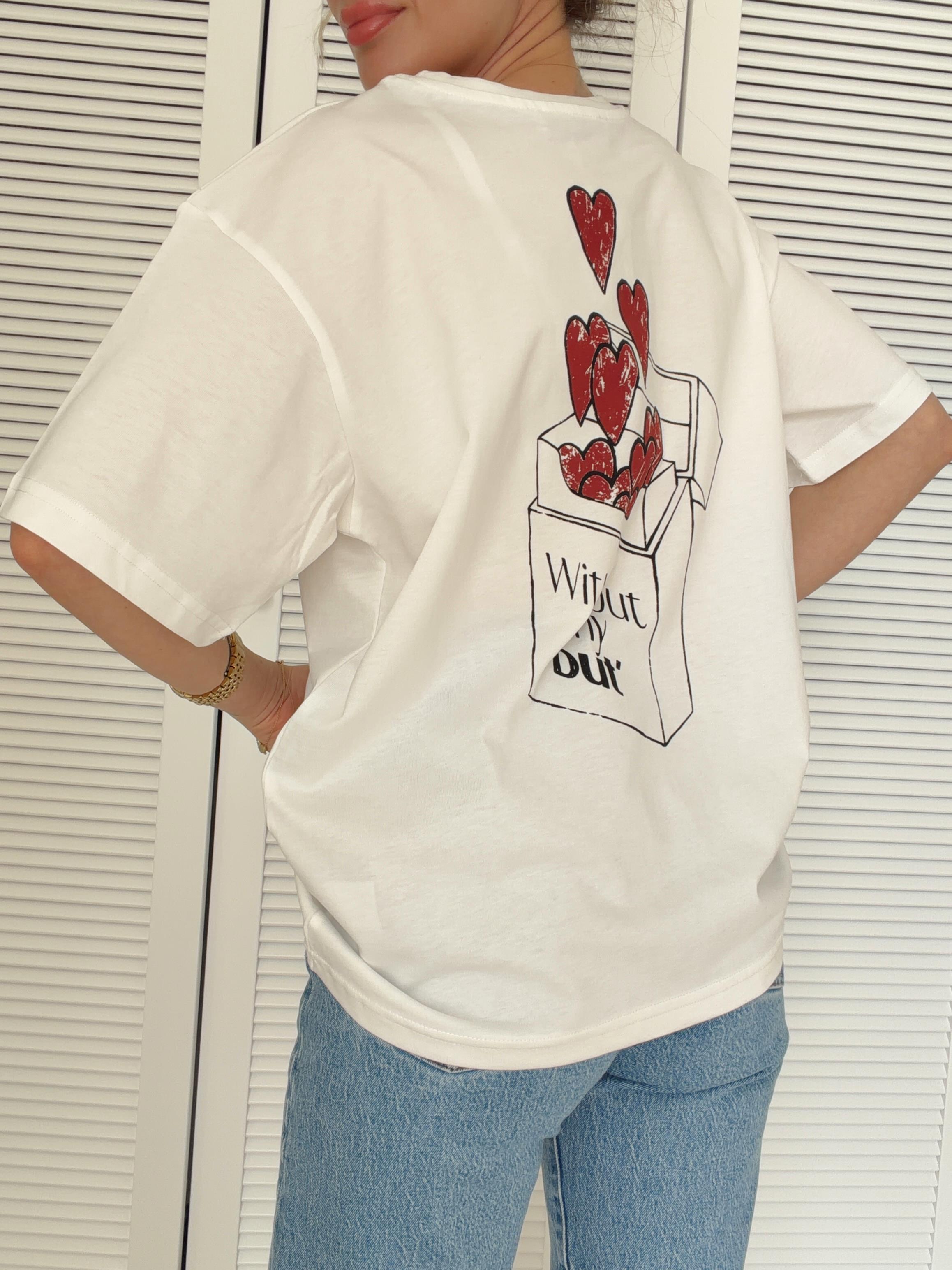 Baskı Detaylı Oversize Tshirt Kalpli