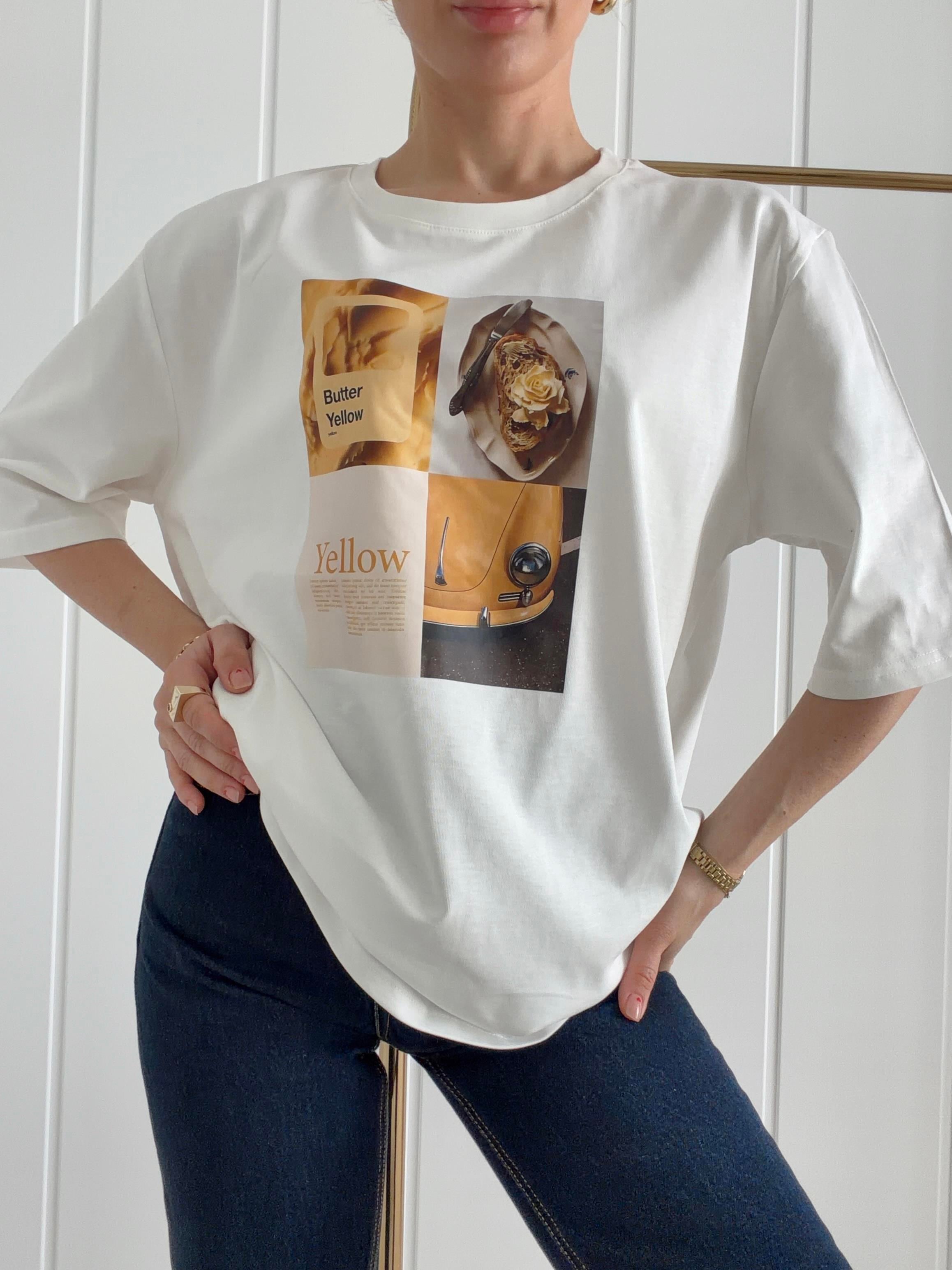 Baskı Detaylı Oversize Tshirt YELLOW