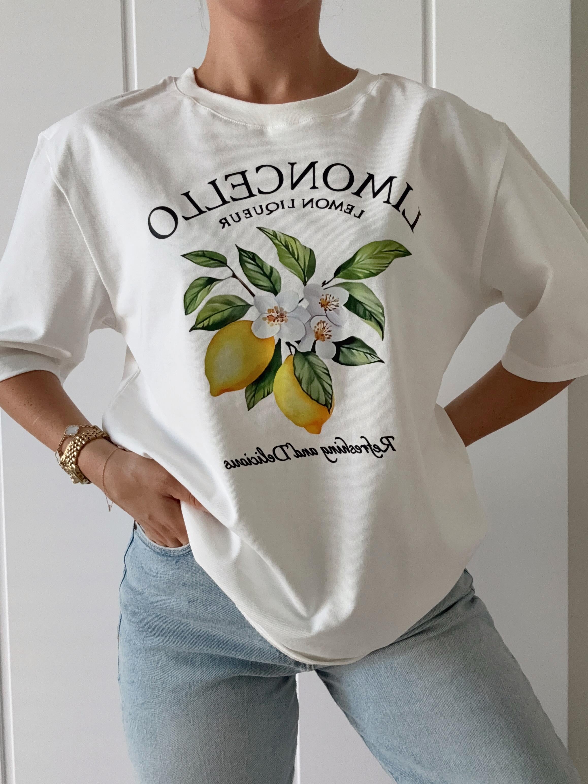 Baskı Detaylı Pamuk Tshirt LIMONCELLO