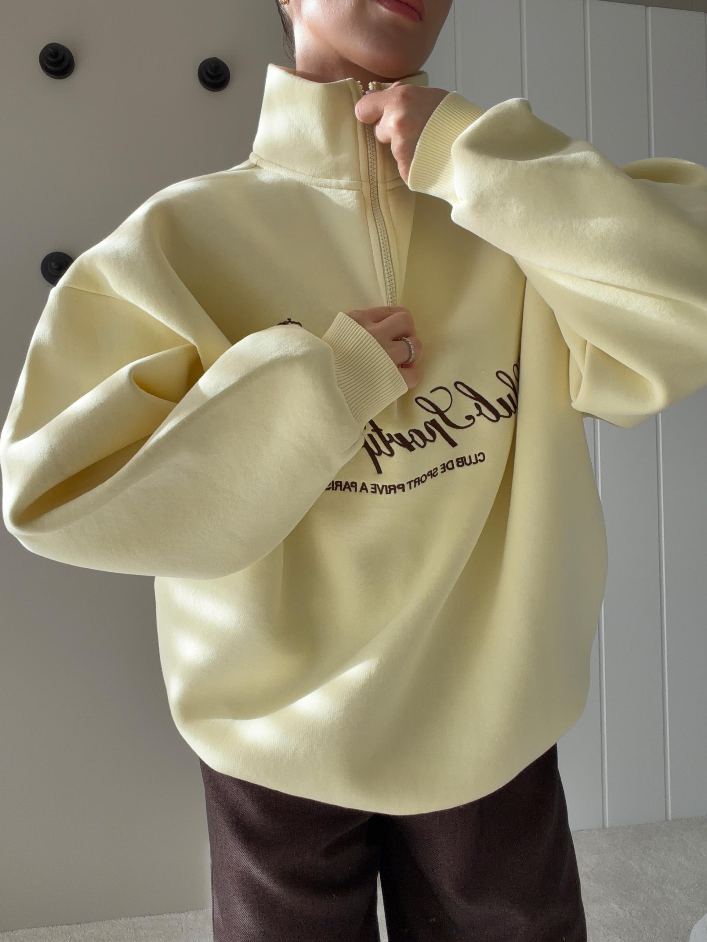 Baskı Detaylı Sweatshirt Oversize Sarı