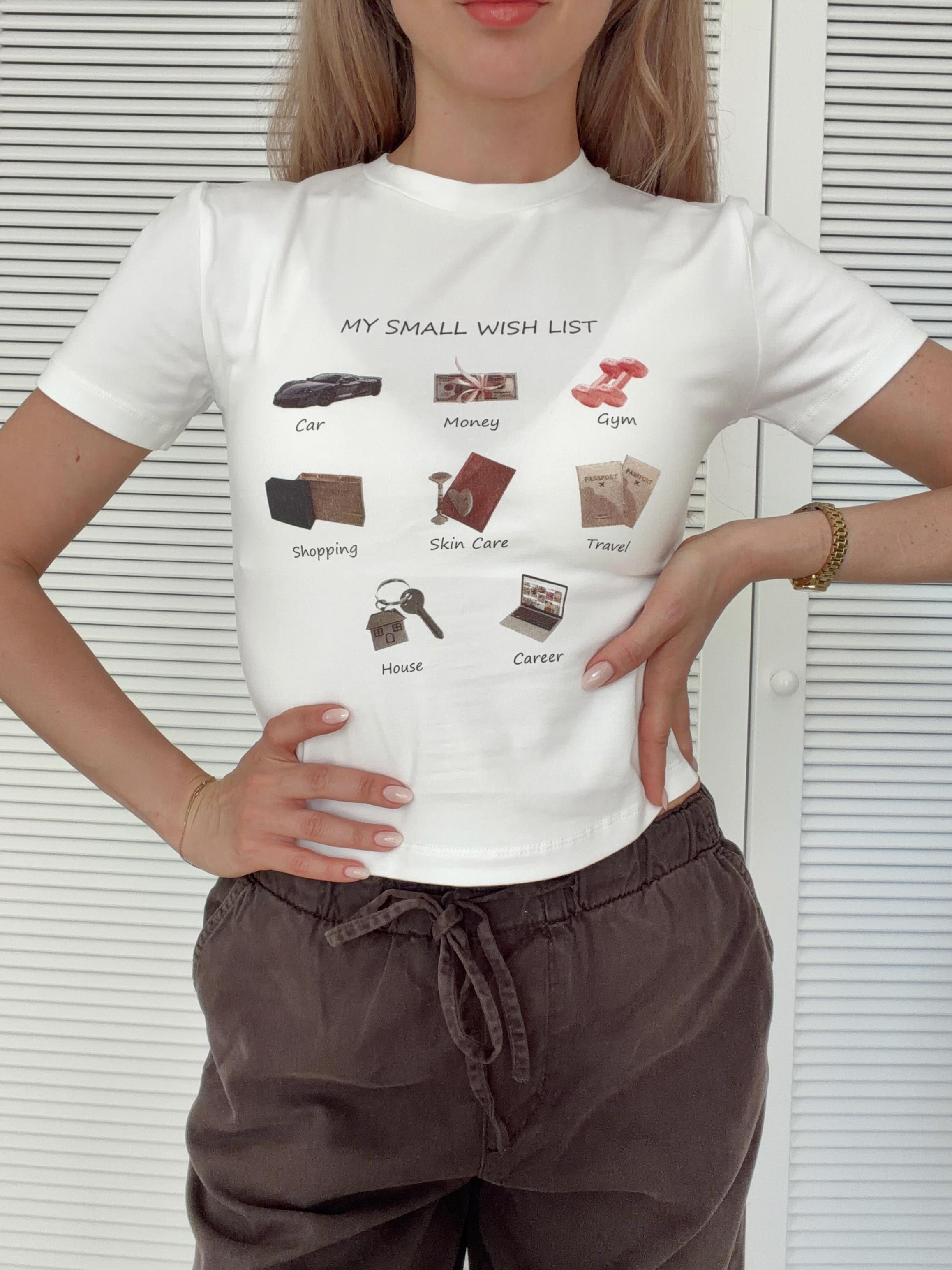 Baskılı Crop T-shirt Ekru WISHLIST