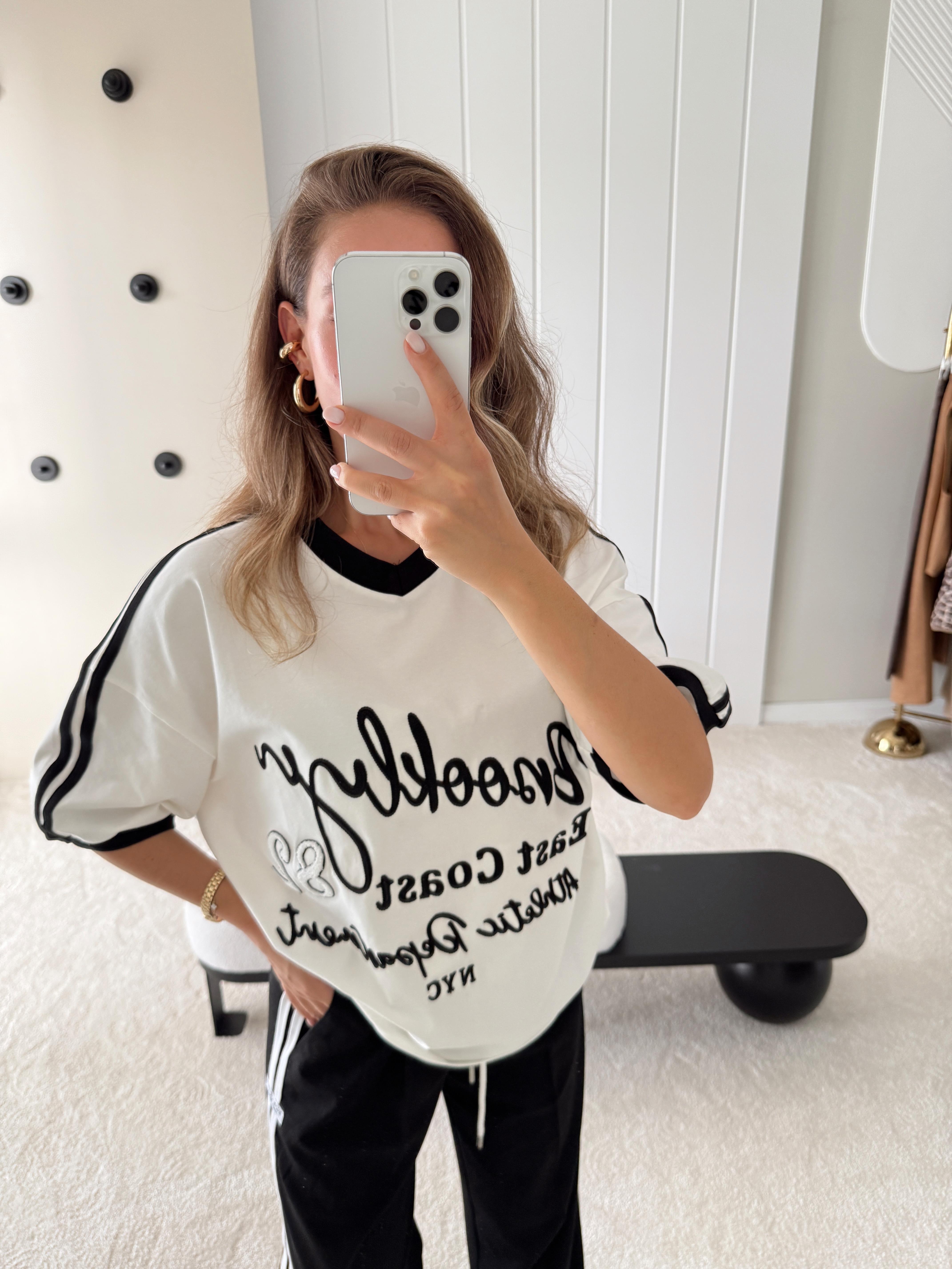 Baskılı Oversize Tshirt Ekru 