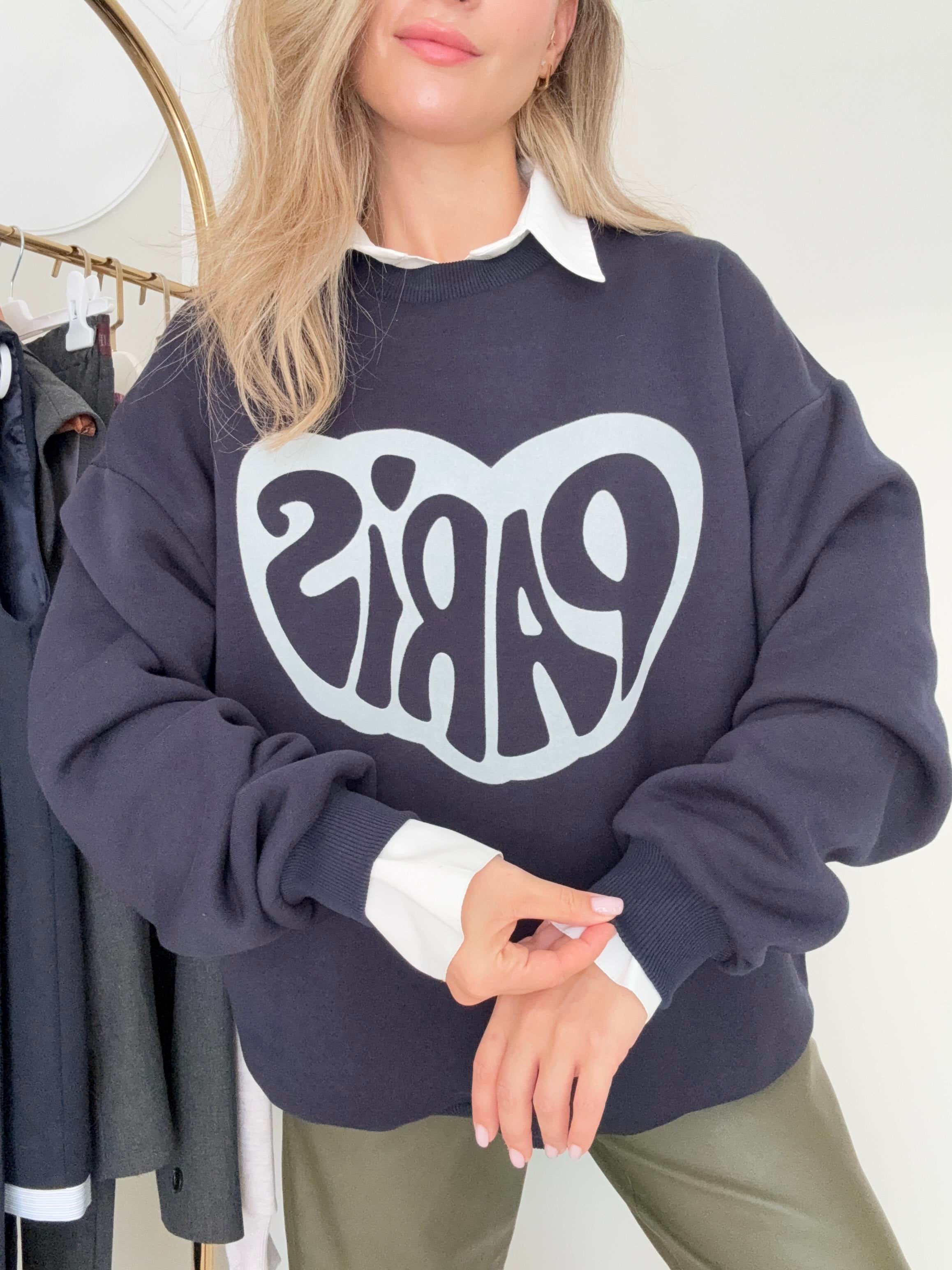 Baskılı Sweat Oversize Kalıp PARIS 