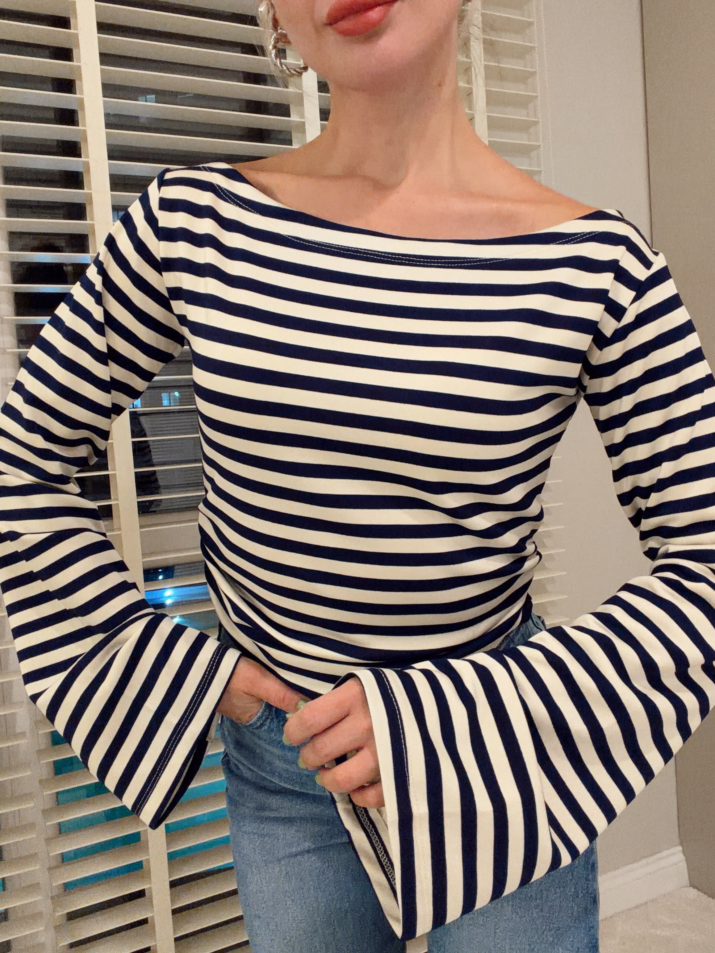Beli Lastikli Body Çizgili Lacivert