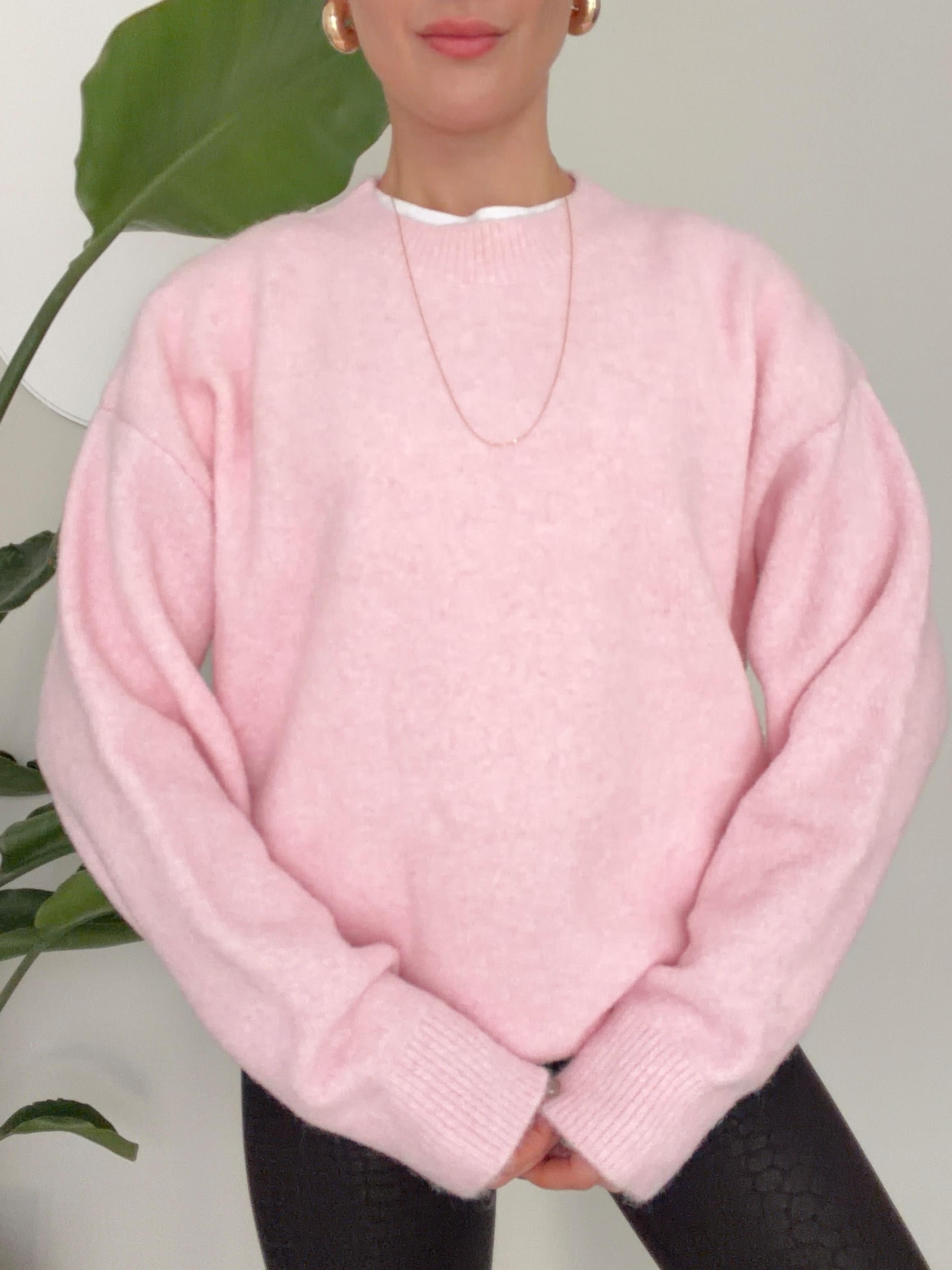 Bisiklet Yaka Yumuşak Dokulu Triko Kazak Açık Pembe