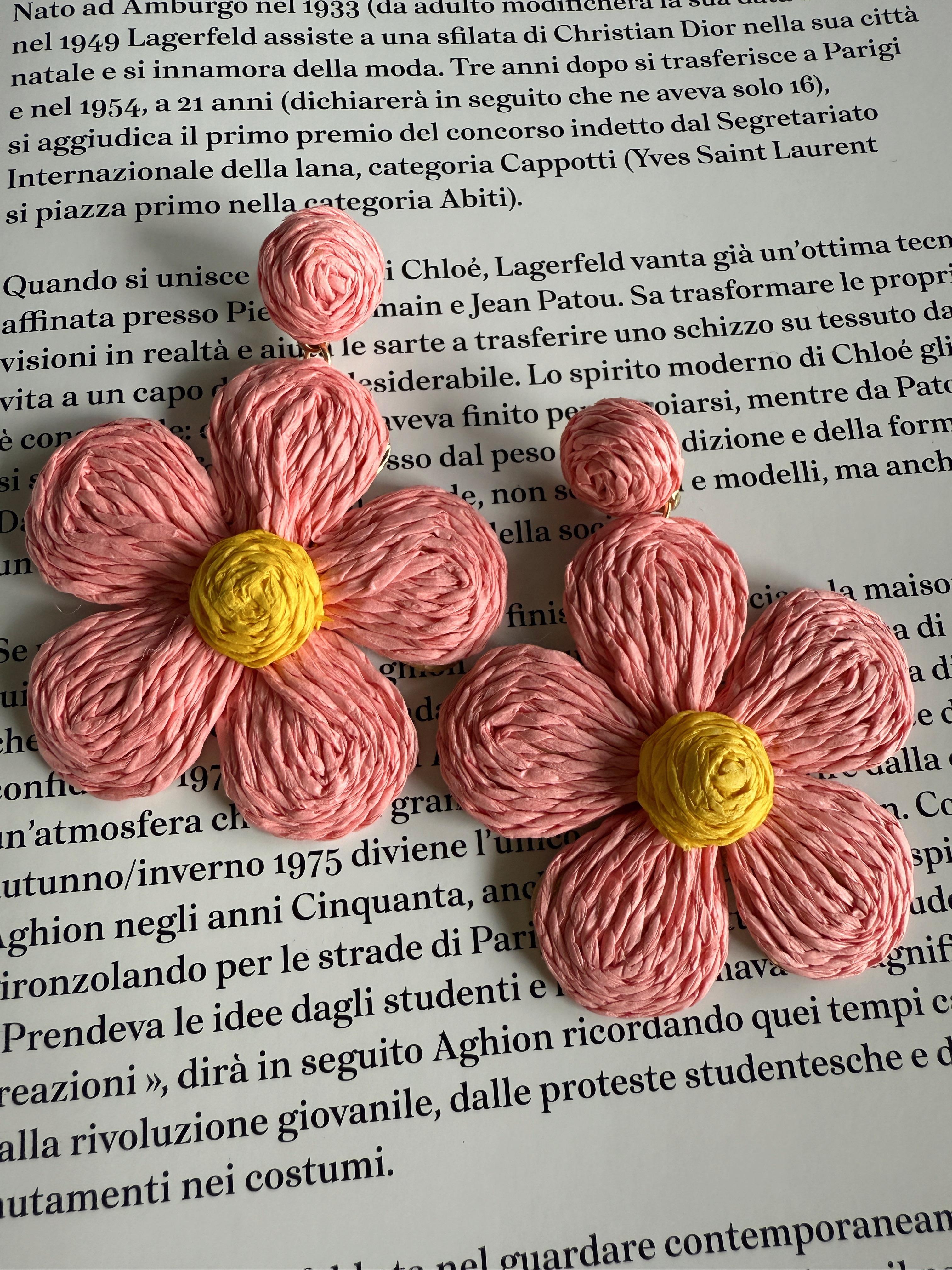 Çiçek Model Tasarım Hasır Küpe Pembe 