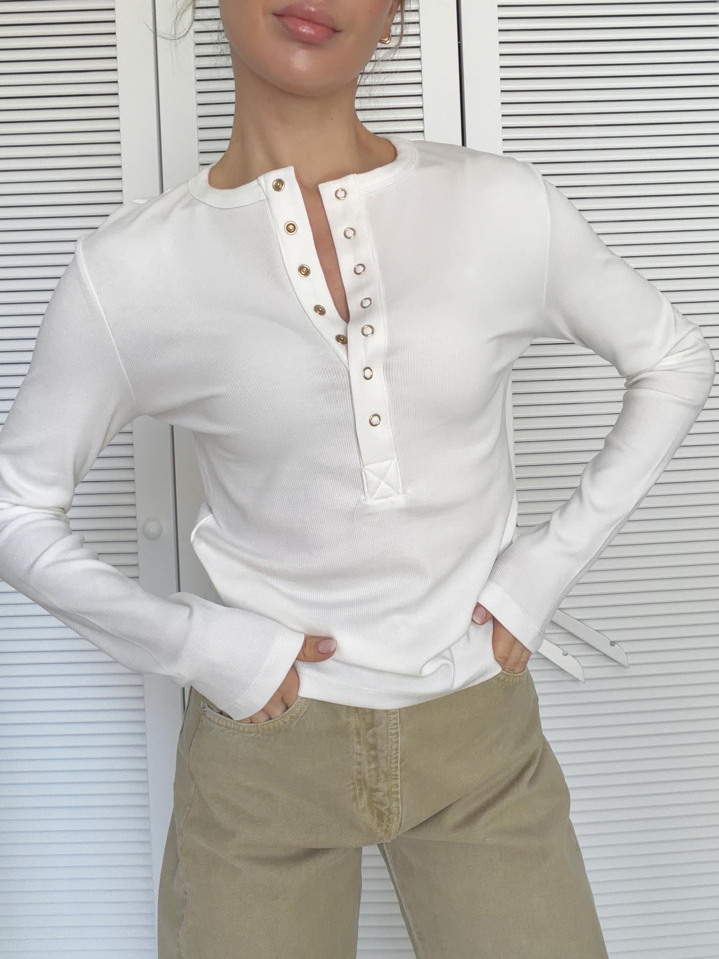 Çıtçıtlı Uzun Kollu Top Ekru